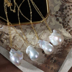 Retro Irregular Natural Freshwater Pearl Plating Pendant Necklace 1 Piece -Cheap Jewelry Store 1602874342822252544