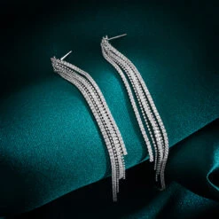 Fashion Tassel Sterling Silver Inlay Zircon Drop Earrings 1 Pair -Cheap Jewelry Store 1603686863837728768