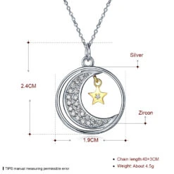 Simple Style Star Moon Sterling Silver Plating Zircon Pendant Necklace 1 Piece -Cheap Jewelry Store 1608401084710260736