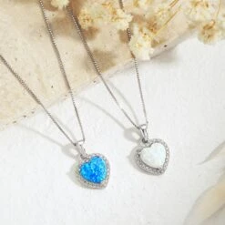 Elegant Heart Shape Sterling Silver Plating Opal Pendant Necklace -Cheap Jewelry Store 1612331446305951744 1