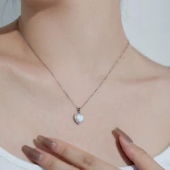 Elegant Heart Shape Sterling Silver Plating Opal Pendant Necklace -Cheap Jewelry Store 1612331449145495552