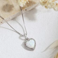 Elegant Heart Shape Sterling Silver Plating Opal Pendant Necklace -Cheap Jewelry Store 1612331449917247488