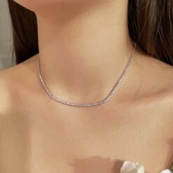 Simple Style Solid Color Sterling Silver Inlay Zircon Necklace 1 Piece -Cheap Jewelry Store 1620705257103429632