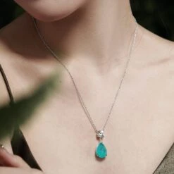 1 Piece Elegant Water Droplets Sterling Silver Inlay Zircon Pendant Necklace -Cheap Jewelry Store 1625342350949748736