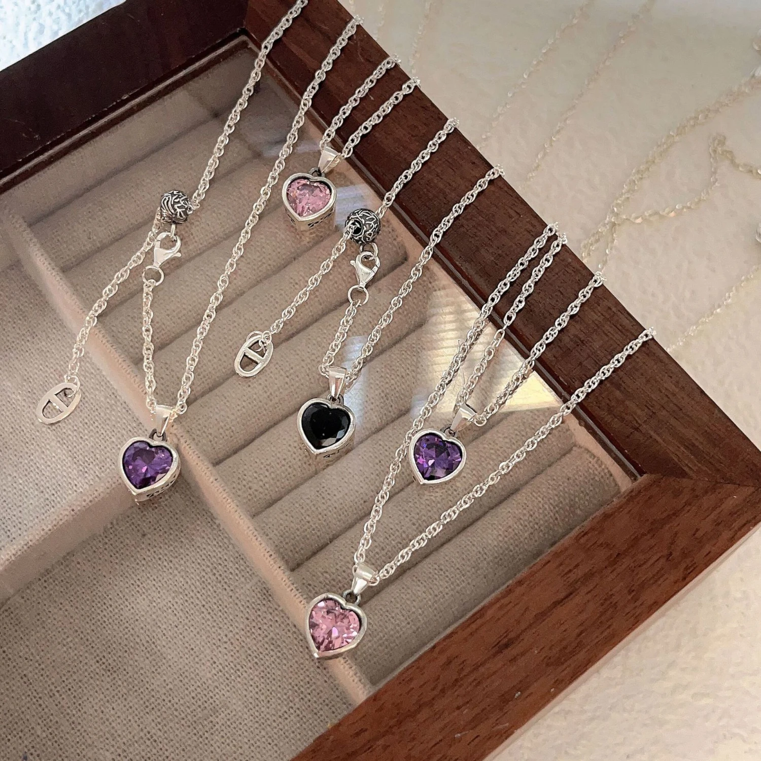 Sweet Heart Shape Sterling Silver Inlay Zircon Pendant Necklace 6 Sweet Heart Shape Sterling Silver Inlay Zircon Pendant Necklace - Image 4