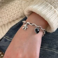 1 Piece Retro Heart Shape Sterling Silver Patchwork Bracelets -Cheap Jewelry Store 1627563233529434112