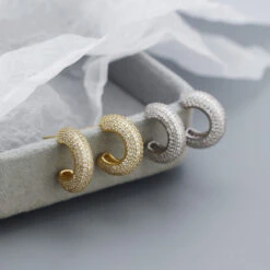 1 Pair Shiny C Shape Sterling Silver Inlay Zircon Ear Studs -Cheap Jewelry Store 1630137649996107776