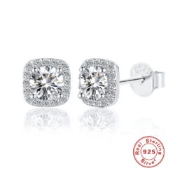 1 Pair Sweet Geometric Sterling Silver Plating Moissanite Ear Studs -Cheap Jewelry Store 1630813014267662336 1