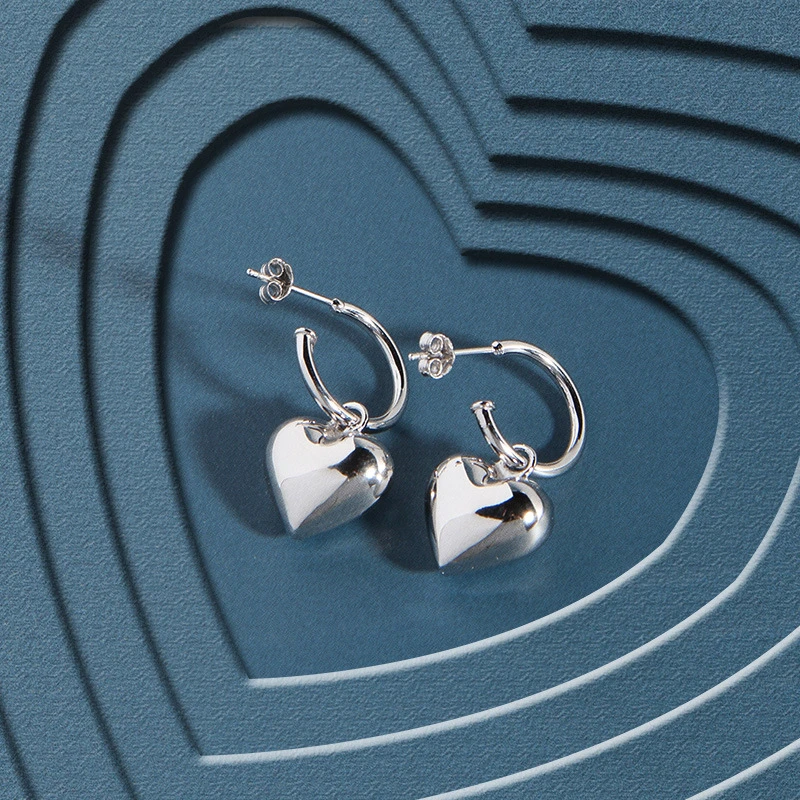 1 Pair Fashion Heart Shape Sterling Silver Plating Drop Earrings 4 1 Pair Fashion Heart Shape Sterling Silver Plating Drop Earrings - Image 2