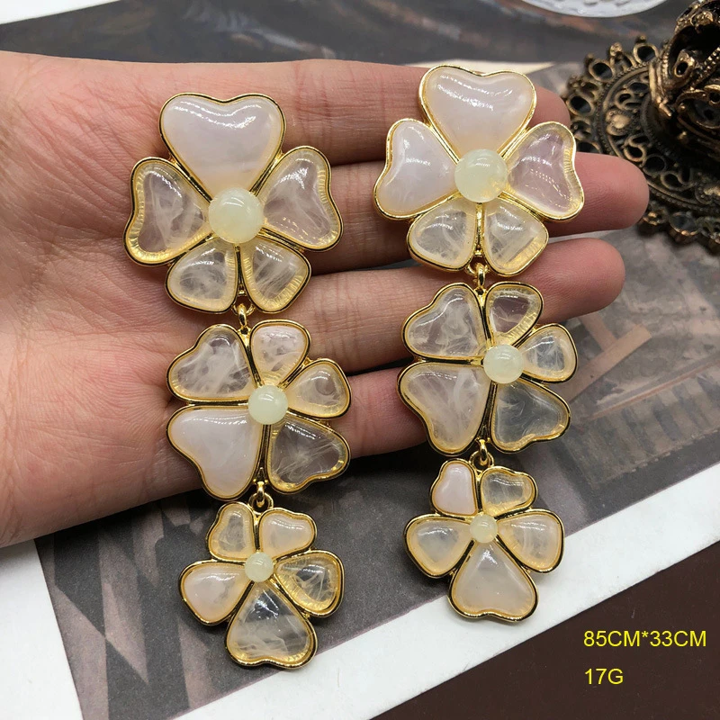 1 Pair Exaggerated Flower Alloy Plating Resin Women'S Drop Earrings 6 1 Pair Exaggerated Flower Alloy Plating Resin Women'S Drop Earrings - Image 4