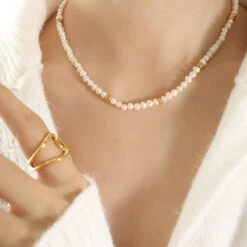 1 Piece Simple Style Circle Freshwater Pearl Titanium Steel Beaded Plating Necklace -Cheap Jewelry Store 1631501227936321536