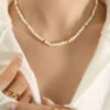 1 Piece Simple Style Circle Freshwater Pearl Titanium Steel Beaded Plating Necklace -Cheap Jewelry Store 1631501248622628864