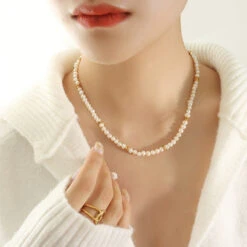 1 Piece Simple Style Circle Freshwater Pearl Titanium Steel Beaded Plating Necklace -Cheap Jewelry Store 1631501284022554624