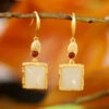 1 Pair Retro Square Sterling Silver Inlay Agate Jade Drop Earrings -Cheap Jewelry Store 1632551651996995584