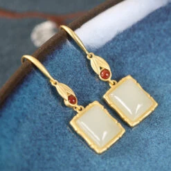 1 Pair Retro Square Sterling Silver Inlay Agate Jade Drop Earrings -Cheap Jewelry Store 1632551652168962048
