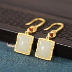 1 Pair Retro Square Sterling Silver Inlay Agate Jade Drop Earrings -Cheap Jewelry Store 1632551654802984960