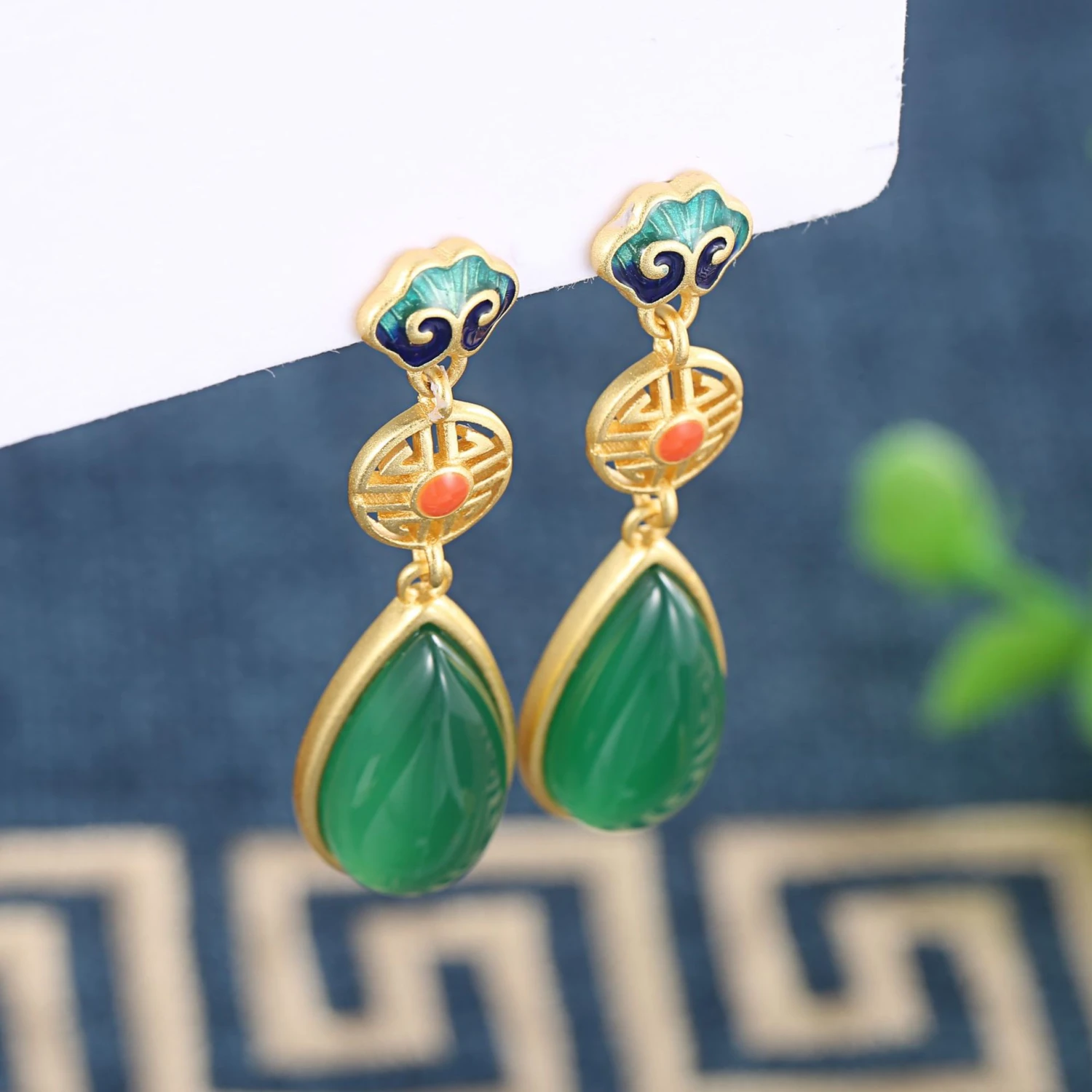 1 Pair Retro Water Droplets Sterling Silver Inlay Jade Drop Earrings 7 1 Pair Retro Water Droplets Sterling Silver Inlay Jade Drop Earrings - Image 5