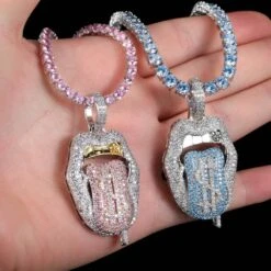 1 Piece Hip-Hop Mouth Tongue Copper Inlaid Zircon Pendant Necklace -Cheap Jewelry Store 1632637680942714880