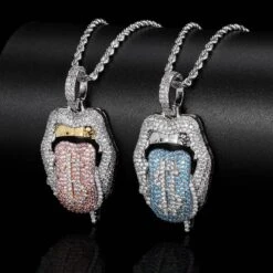 1 Piece Hip-Hop Mouth Tongue Copper Inlaid Zircon Pendant Necklace -Cheap Jewelry Store 1632637683752898560