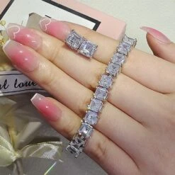1 Set Fashion Square Copper Inlay Zircon Women'S Bracelets Earrings