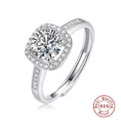 1 Piece Simple Style Round Sterling Silver Plating Inlay Moissanite Open Ring -Cheap Jewelry Store 1634394704235859968