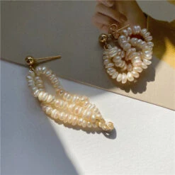 1 Pair Retro Solid Color Freshwater Pearl Beaded Drop Earrings -Cheap Jewelry Store 1635111861852704768