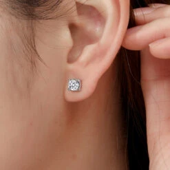 1 Pair Shiny Round Square Sterling Silver Inlay Moissanite Ear Studs -Cheap Jewelry Store 1638096982834810880
