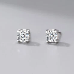 1 Pair Shiny Round Square Sterling Silver Inlay Moissanite Ear Studs -Cheap Jewelry Store 1638097148883111936