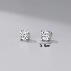 1 Pair Shiny Round Square Sterling Silver Inlay Moissanite Ear Studs -Cheap Jewelry Store 1638097148996358144