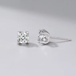 1 Pair Shiny Round Square Sterling Silver Inlay Moissanite Ear Studs -Cheap Jewelry Store 1638097149340291072