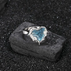 Simple Style Heart Shape Sterling Silver Epoxy Pleated Rings -Cheap Jewelry Store 1638381125200121856