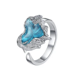 Simple Style Heart Shape Sterling Silver Epoxy Pleated Rings -Cheap Jewelry Store 1638381126697488384