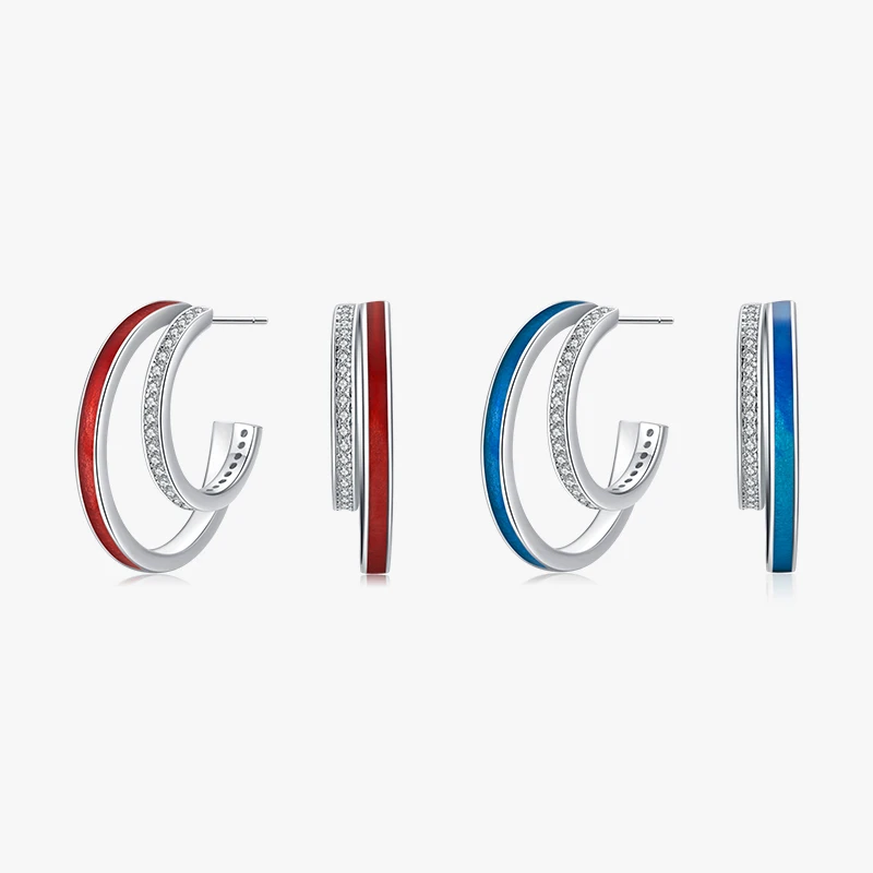 1 Pair Luxurious C Shape Sterling Silver Epoxy Plating Inlay Zircon Rhodium Plated Ear Studs 10 1 Pair Luxurious C Shape Sterling Silver Epoxy Plating Inlay Zircon Rhodium Plated Ear Studs - Image 8