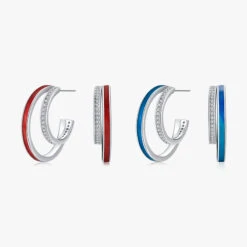 1 Pair Luxurious C Shape Sterling Silver Epoxy Plating Inlay Zircon Rhodium Plated Ear Studs