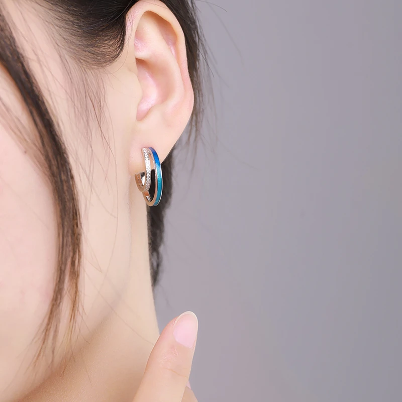 1 Pair Luxurious C Shape Sterling Silver Epoxy Plating Inlay Zircon Rhodium Plated Ear Studs 8 1 Pair Luxurious C Shape Sterling Silver Epoxy Plating Inlay Zircon Rhodium Plated Ear Studs - Image 6