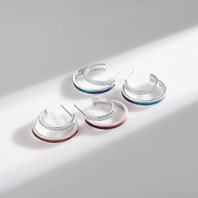 1 Pair Luxurious C Shape Sterling Silver Epoxy Plating Inlay Zircon Rhodium Plated Ear Studs 5 1 Pair Luxurious C Shape Sterling Silver Epoxy Plating Inlay Zircon Rhodium Plated Ear Studs - Image 3