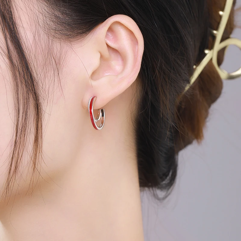 1 Pair Luxurious C Shape Sterling Silver Epoxy Plating Inlay Zircon Rhodium Plated Ear Studs 7 1 Pair Luxurious C Shape Sterling Silver Epoxy Plating Inlay Zircon Rhodium Plated Ear Studs - Image 5