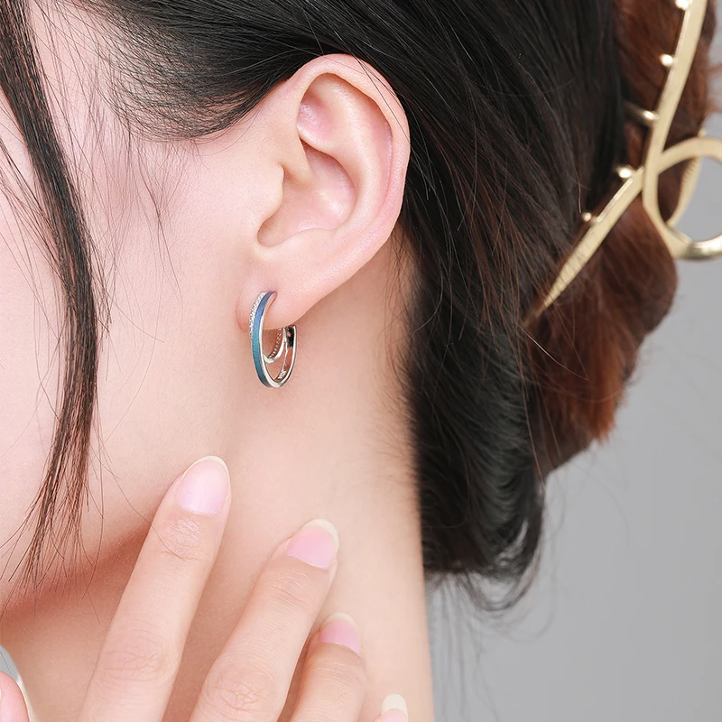 1 Pair Luxurious C Shape Sterling Silver Epoxy Plating Inlay Zircon Rhodium Plated Ear Studs 6 1 Pair Luxurious C Shape Sterling Silver Epoxy Plating Inlay Zircon Rhodium Plated Ear Studs - Image 4