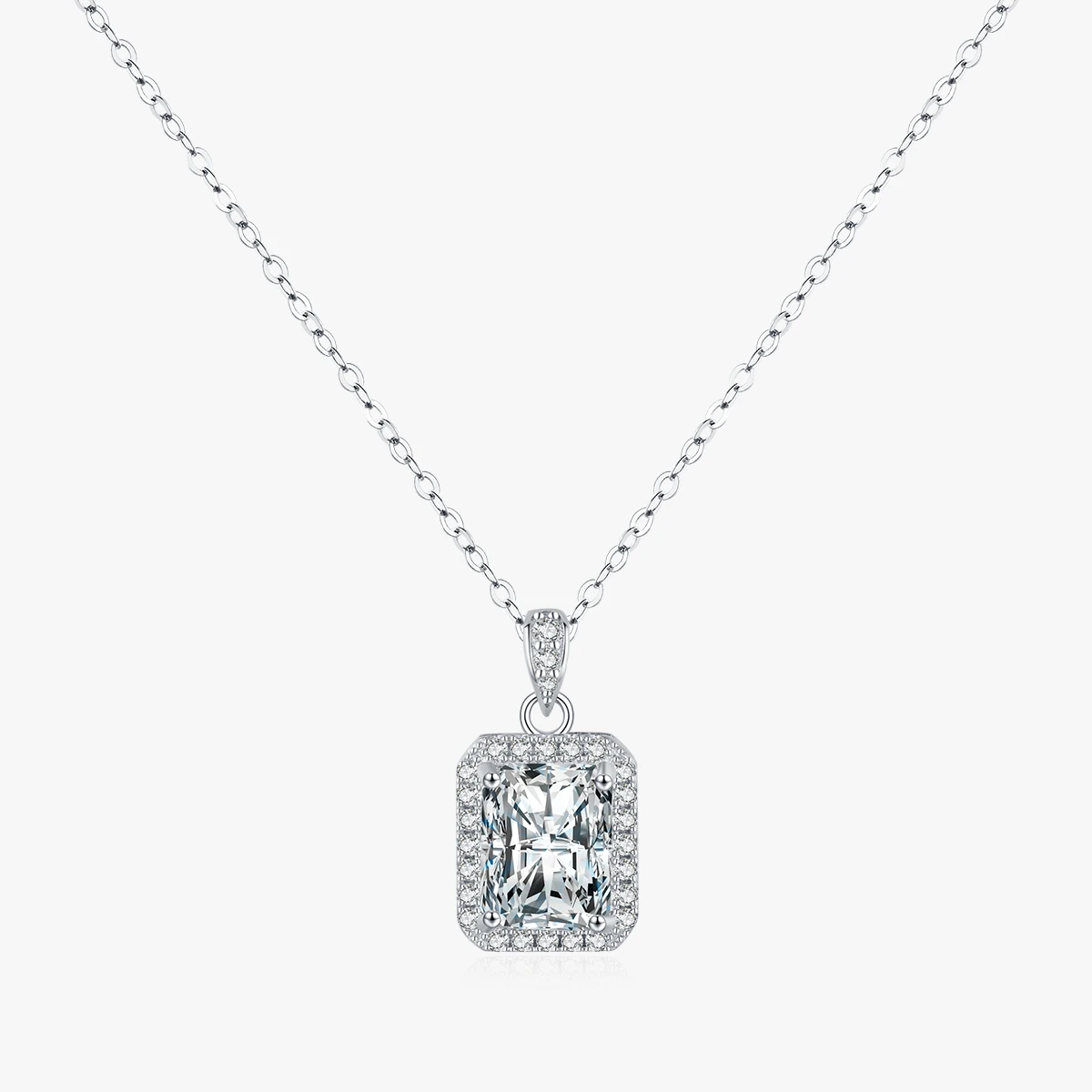 Shiny Rectangle Sterling Silver Plating Inlay Zircon Rhodium Plated Pendant Necklace 8 Shiny Rectangle Sterling Silver Plating Inlay Zircon Rhodium Plated Pendant Necklace - Image 6