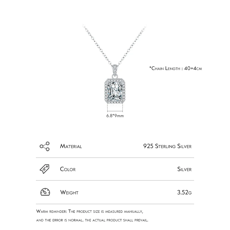 Shiny Rectangle Sterling Silver Plating Inlay Zircon Rhodium Plated Pendant Necklace 6 Shiny Rectangle Sterling Silver Plating Inlay Zircon Rhodium Plated Pendant Necklace - Image 4