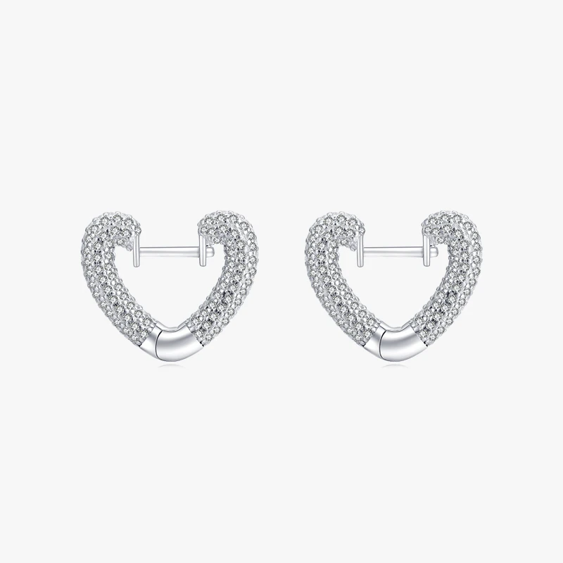 1 Pair Basic Heart Shape Sterling Silver Plating Inlay Zircon Rhodium Plated Earrings 5 1 Pair Basic Heart Shape Sterling Silver Plating Inlay Zircon Rhodium Plated Earrings - Image 3