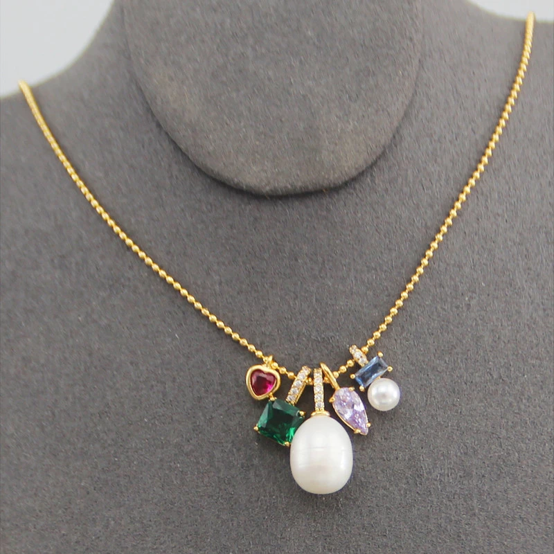 Elegant Square Heart Shape Freshwater Pearl Copper Inlay Zircon Pendant Necklace 4 Elegant Square Heart Shape Freshwater Pearl Copper Inlay Zircon Pendant Necklace - Image 2