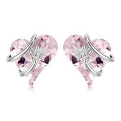 1 Pair Sweet Heart Shape Flower Sterling Silver Inlay Zircon Ear Studs -Cheap Jewelry Store 1640989093930340352