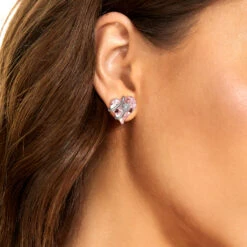 1 Pair Sweet Heart Shape Flower Sterling Silver Inlay Zircon Ear Studs -Cheap Jewelry Store 1640989150528278528 1