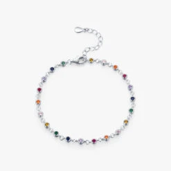 Sweet Round Sterling Silver Plating Inlay Zircon Rhodium Plated Bracelets