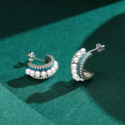 1 Pair INS Style Semicircle Sterling Silver Plating Inlay Artificial Pearls Zircon Rhodium Plated Ear Studs -Cheap Jewelry Store 1642054922159656960