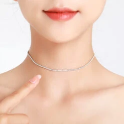 Luxurious Simple Style Round Sterling Silver Plating Inlay Zircon Rhodium Plated Choker -Cheap Jewelry Store 1643163964198227968