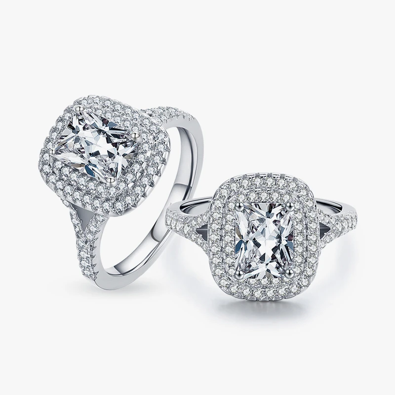 Elegant Rectangle Sterling Silver Plating Inlay Zircon Rhodium Plated Rings 4 Elegant Rectangle Sterling Silver Plating Inlay Zircon Rhodium Plated Rings - Image 2