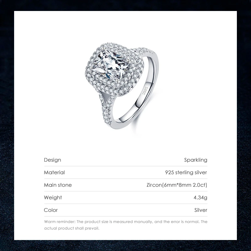 Elegant Rectangle Sterling Silver Plating Inlay Zircon Rhodium Plated Rings 6 Elegant Rectangle Sterling Silver Plating Inlay Zircon Rhodium Plated Rings - Image 4