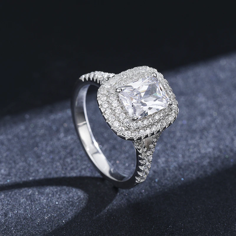 Elegant Rectangle Sterling Silver Plating Inlay Zircon Rhodium Plated Rings 5 Elegant Rectangle Sterling Silver Plating Inlay Zircon Rhodium Plated Rings - Image 3